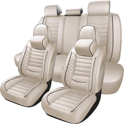 ITEYAO Leather Car Seat Cover for Honda Accord 2003-2023 2024, 5 Seats Premium Waterproof Breathable Faux Leather Seat Covers,Airbag Compatible Auto Seat Cover Protectors(Beige,Full Set with Pillow)