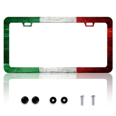 Italy Flag License Plate Frame Italian Flag License Plate Frames Personalise Stainless Steel Funny Design Compatible with Standard License Plate Holder for USA Canada 6 X 12 Inch with Screws