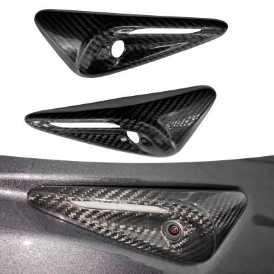 for Model Y Juniper HW4.0 Side Camera Full Cover Protection 2024 Tesla Model 3 Highland - Compatible with Tesla Accessories Carbon Fiber Turn Signal Covers(2Pcs Black Glossy Carbon Fiber Full Cover)