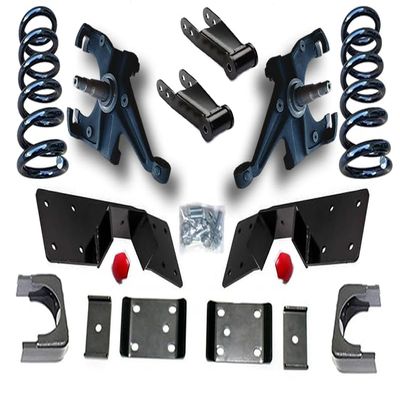 HD Suspension 1988-1998 Chevy C1500 Silverado GM Sierra Lowering Kit 4" Front 7" Rear Drop Spindles, Coil Springs, Flip Kit, Axle Relocator, C-Notch, Shackles 2WD OBS Truck Suspension Kit