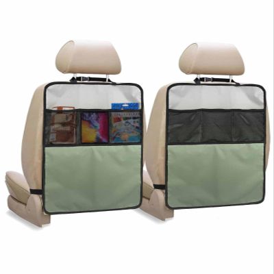Pinroote Back Seat Cover for Kids, Sage Green Ombre 2 Pack Waterproof Kick Mats Protector for Child, Modern Sage Green Abstract Art Universal Car Seat Back Organizer with 3 Mesh Pockets