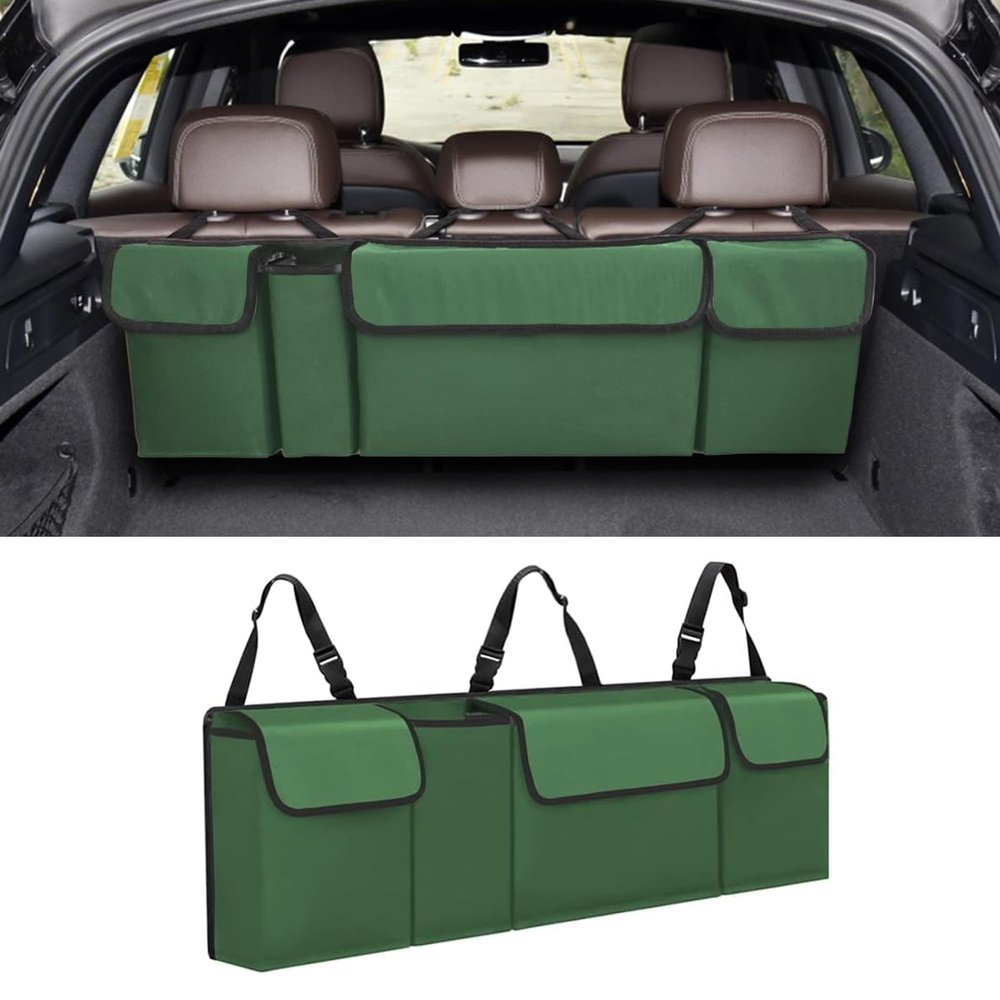Honibaoto Car Trunk Organizer, Backseat Hanging Large Storage with Adjustable Straps,Waterproof PVC Collapsible Cargo Bag, Car Interior Accessories for Auto SUV MPV (Green)