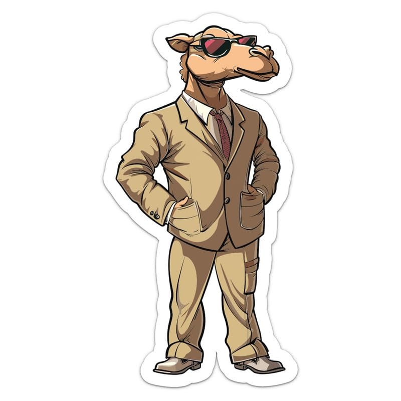 Funny Business Camel Sticker - Waterproof Vinyl Decal for Car Bumper, Laptop, Water Bottle, Wall, Door, and Window, Size - 6'' Longer Side