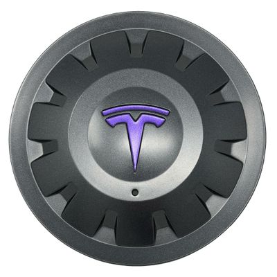Wheel Logo Decal Overlay Stickers for Tesla, Uberturbine/Arachnid/Cyberstream, 5-pc Set (Satin Purple Metallic)