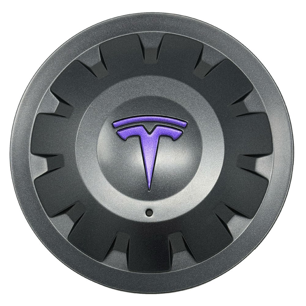 Wheel Logo Decal Overlay Stickers for Tesla, Uberturbine/Arachnid/Cyberstream, 5-pc Set (Satin Purple Metallic)