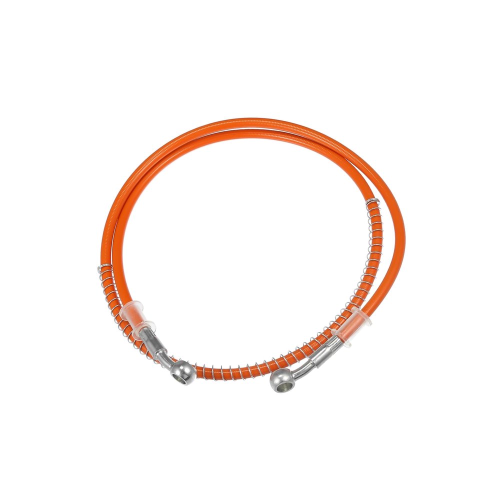 Partuto Hydraulic Brake Hose Line Pipeline, 120cm 47.24" 10mm 0.39" Braided Oil Pipe W/Tube Nut Universal for Motorcycle ATV Go Kart Durable Stainless Steel Orange with Spring Replacement