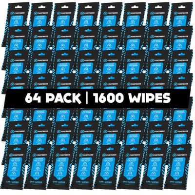 Fortress Car Interior Wipes (25 ct, Pack of 64) for Car Interior Cleaning, Dashboard, Seats, Detailing, and Steering Wheel [Travel Size] Skin-Safe Car Interior Cleaner Supplies