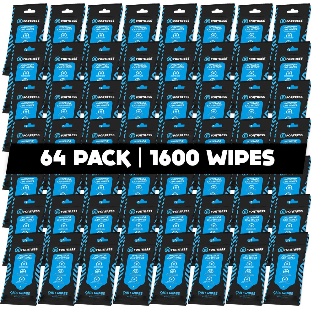 Fortress Car Interior Wipes (25 ct, Pack of 64) for Car Interior Cleaning, Dashboard, Seats, Detailing, and Steering Wheel [Travel Size] Skin-Safe Car Interior Cleaner Supplies