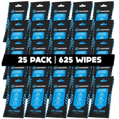 Fortress Car Interior Wipes (25 ct, Pack of 25) for Car Interior Cleaning, Dashboard, Seats, Detailing, and Steering Wheel [Travel Size] Skin-Safe Car Interior Cleaner Supplies