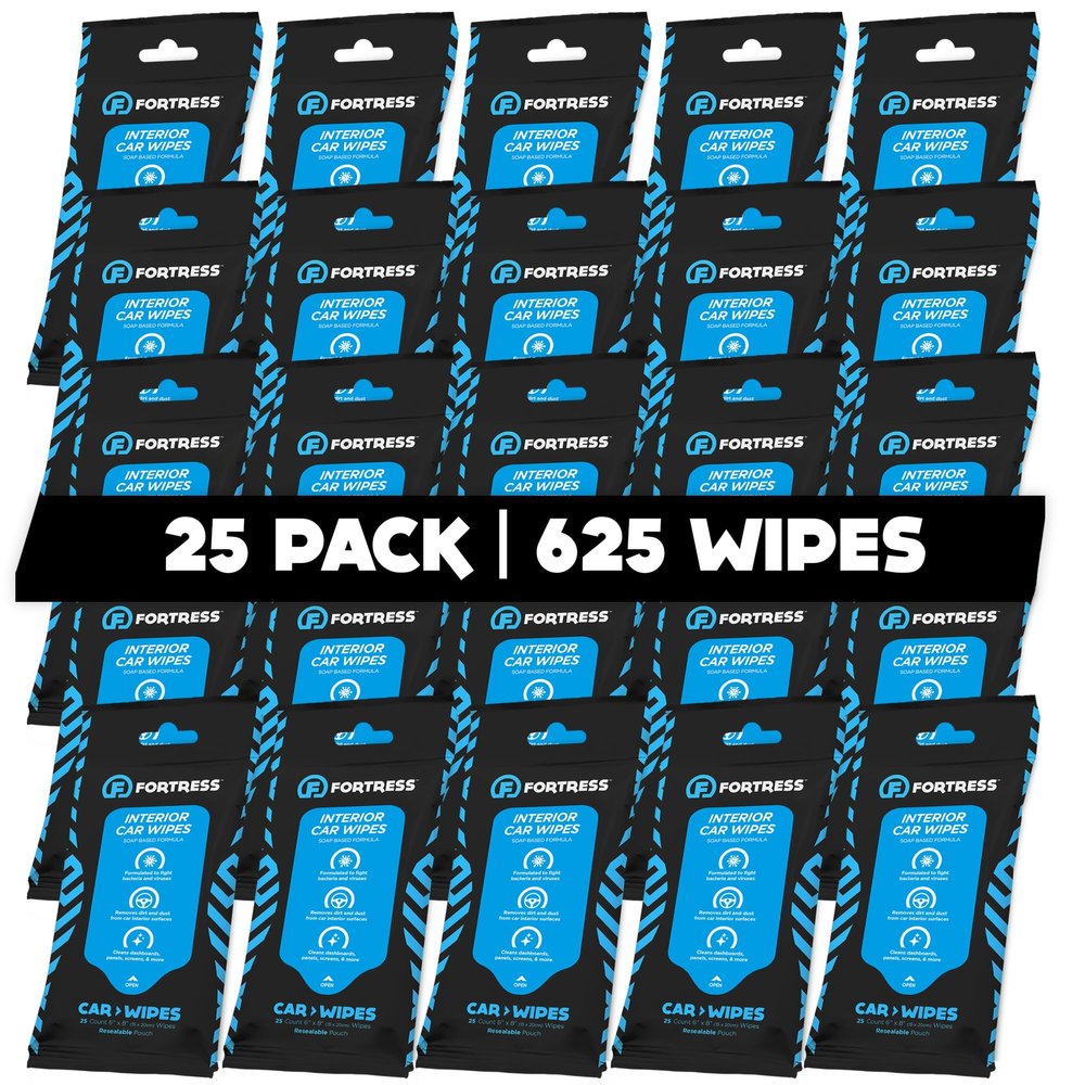 Fortress Car Interior Wipes (25 ct, Pack of 25) for Car Interior Cleaning, Dashboard, Seats, Detailing, and Steering Wheel [Travel Size] Skin-Safe Car Interior Cleaner Supplies