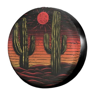 Delerain Cactus with Sunset Spare Tire Cover Wheel Protectors Sun Protector Waterproof for Trailer RV SUV Truck and Many Vehicle(16 Inch for Diameter 29"-31")