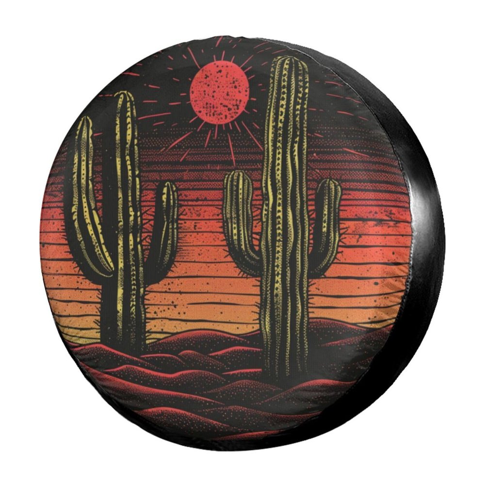 Delerain Cactus with Sunset Spare Tire Cover Wheel Protectors Sun Protector Waterproof for Trailer RV SUV Truck and Many Vehicle(16 Inch for Diameter 29"-31")