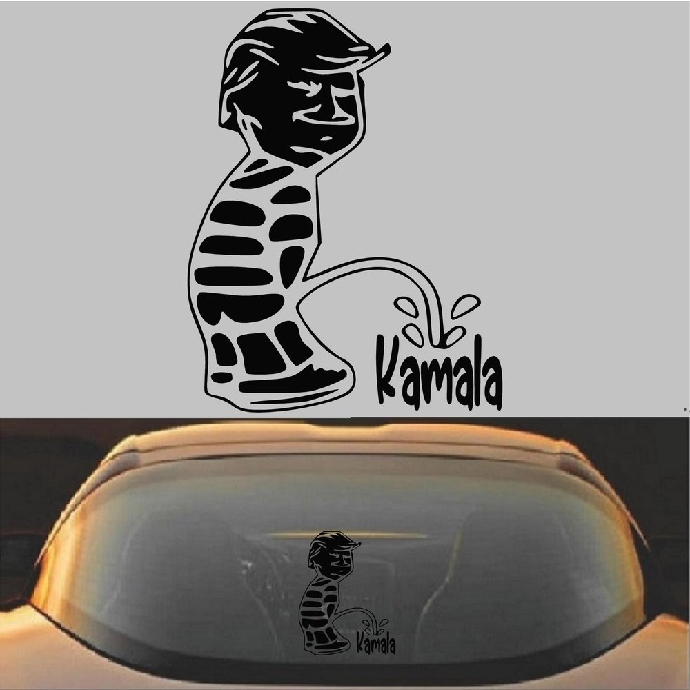 Donald Trump Peeing on Kamala Harris Funny Vinyl Decal Sticker (Black, 15" x 12.75")