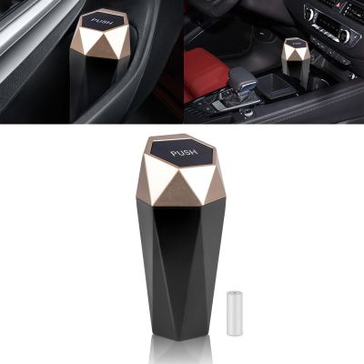 x xotic tech Car Trash Can with Lid, Leakproof Diamond Design Mini Garbage Bin, Portable Auto Rubbish Dustbin Accessories for Automotive Car, Home, Office, Kitchen, Bedroom (Gold)