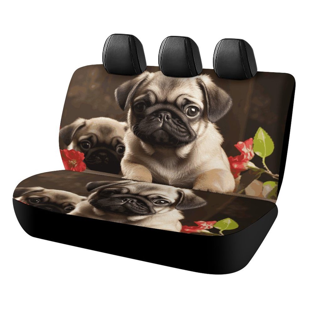 NWTRJ Puppys Pug Car Back Seat Covers Soft Waterproof Cars Rear Bench Cushion Covers Dust and Scratch Proof Auto Backrest Protector Cover Universal Fit Most Trucks SUV Van