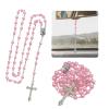 Gliry 2PCS Car Rearview Mirror Charms, Interior Pendant Decorations with Medal and Cross, Hanging Accessories for Women and Men (Pink Rosary) view 1