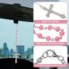 Gliry 2PCS Car Rearview Mirror Charms, Interior Pendant Decorations with Medal and Cross, Hanging Accessories for Women and Men (Pink Rosary) view 3