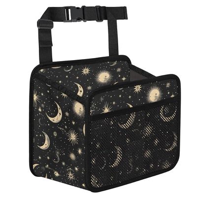YLYNIU Car Backseat Organizer, PU Leather Back of Seat Car Hanging Organizer with Pockets Leakproof Car Garbage Bag Hanging Car Seat Storage Box Travel Accessories Foldable (Moon & Stars Black)