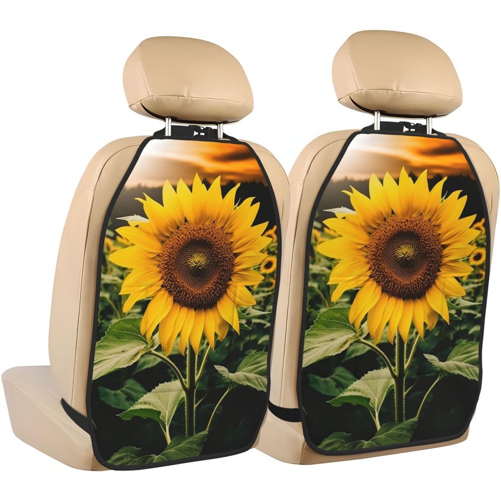 Kick Mat Back Seat Protector for Car 2 Pack Extra Large Car Back Seat Cover with 3 Storage Pockets Waterproof Seat Back Protector Yellow Sunflower Blooming Backseat Car Organizer for Trucks SUV