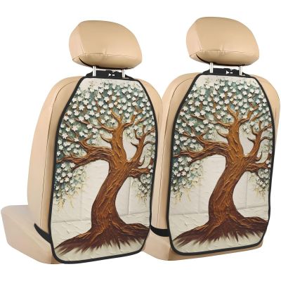 VTCTOASY Kick Mat Back Seat Protector for Car 2 Pack Extra Large Car Back Seat Cover with 3 Storage Pockets Waterproof Seat Back Protector Tree Printed Backseat Car Organizer for Trucks SUV