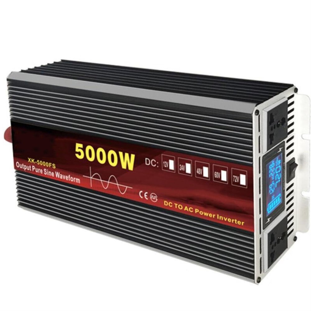 Pure sine Wave Power Inverter 3000W 4000W 5000W 6000W DC 12V/24V/48V/60V/72V to AC 110V 220V LCD Display Converter,AC Outlets,Dual Cooling Fans, for RV Truck Car(5000W,60Vto110V)