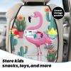 Kick Mat Back Seat Protector for Car 2 Pack Extra Large Car Back Seat Cover with 3 Storage Pockets Waterproof Seat Back Protector Tropical Flamingo Cute Cactus Backseat Car Organizer for Trucks SUV view 3