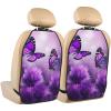 Kick Mat Back Seat Protector for Car 2 Pack Extra Large Car Back Seat Cover with 3 Storage Pockets Waterproof Seat Back Protector Purple Flower Butterflies Backseat Car Organizer for Trucks SUV view 1