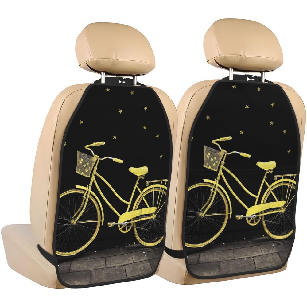 VTCTOASY Kick Mat Back Seat Protector for Car 2 Pack Extra Large Car Back Seat Cover with 3 Storage Pockets Waterproof Seat Back Protector Yellow Bike Backseat Car Organizer for Trucks SUV