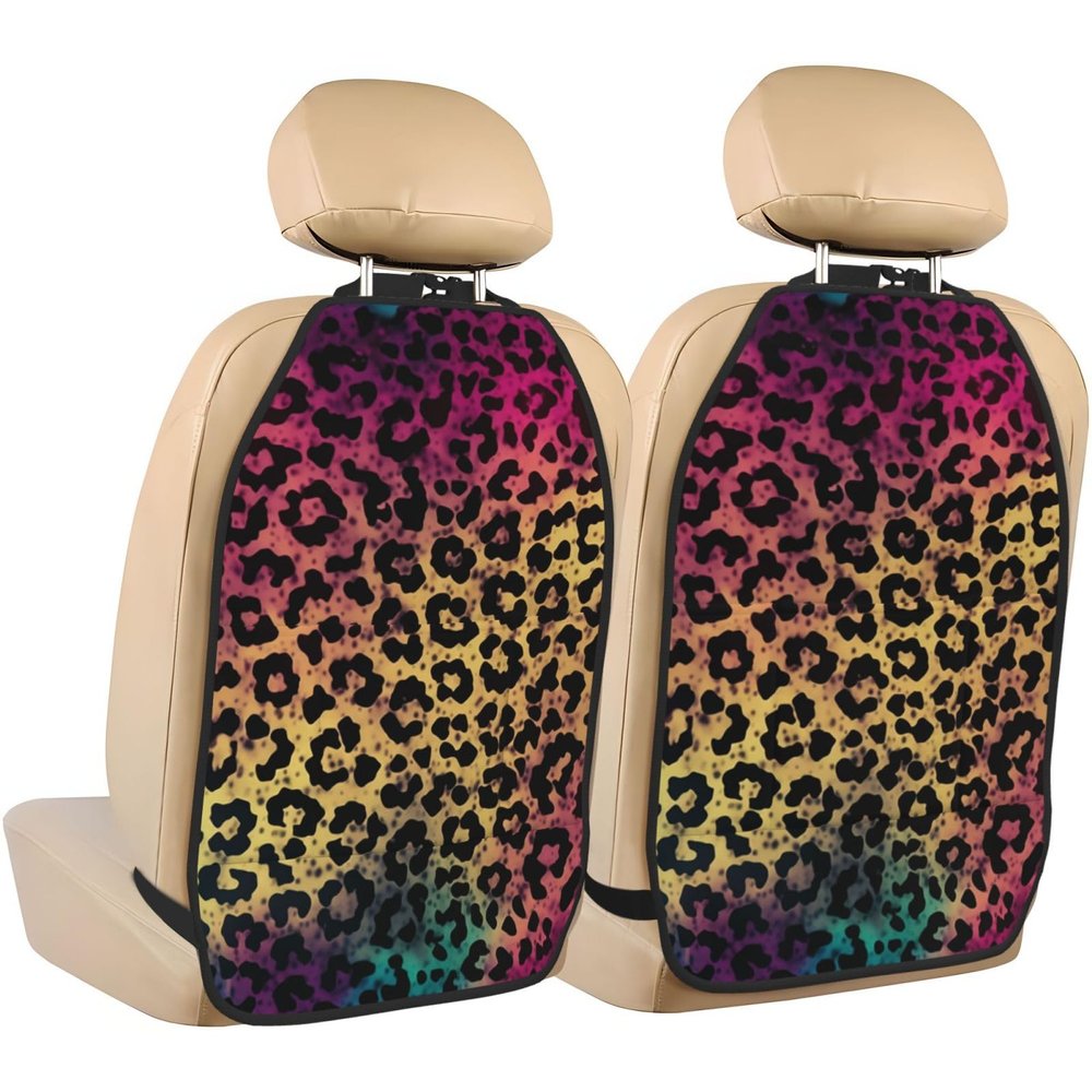 VTCTOASY Kick Mat Back Seat Protector for Car 2 Pack Extra Large Car Back Seat Cover with 3 Storage Pockets Waterproof Seat Back Protector Star Leopard Print Backseat Car Organizer for Trucks SUV