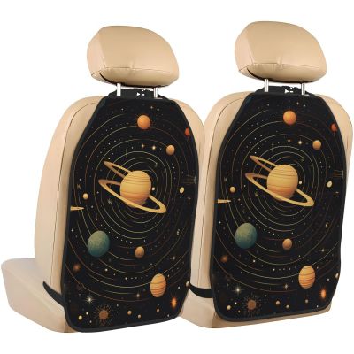 Kick Mat Back Seat Protector for Car 2 Pack Extra Large Car Back Seat Cover with 3 Storage Pockets Waterproof Seat Back Protector Retro Astronomical Pattern Backseat Car Organizer for Trucks SUV