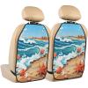 VTCTOASY Kick Mat Back Seat Protector for Car 2 Pack Extra Large Car Back Seat Cover with 3 Storage Pockets Waterproof Seat Back Protector Seashells and Waves Backseat Car Organizer for Trucks SUV view 1