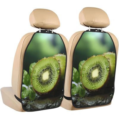 VTCTOASY Kick Mat Back Seat Protector for Car 2 Pack Extra Large Car Back Seat Cover with 3 Storage Pockets Waterproof Seat Back Protector Green Kiwi Backseat Car Organizer for Trucks SUV