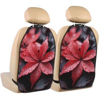 VTCTOASY Kick Mat Back Seat Protector for Car 2 Pack Extra Large Car Back Seat Cover with 3 Storage Pockets Waterproof Seat Back Protector Red and Gray Leaves Backseat Car Organizer for Trucks SUV