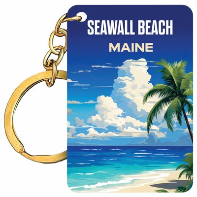 R and R Imports Seawall Beach Maine Souvenir Rectangle Wooden Keychain Beach Design Single