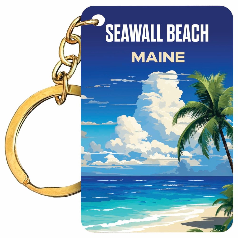 R and R Imports Seawall Beach Maine Souvenir Rectangle Wooden Keychain Beach Design Single