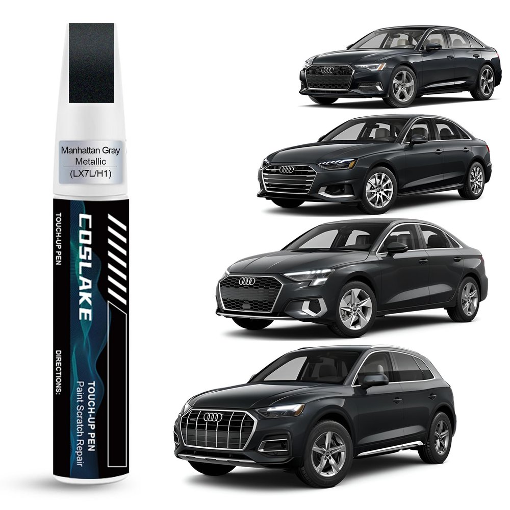COSLAKE Car Touch Up Paint(Manhattan Gray Metallic(LX7L/H1)) for Audi, Car Paint Scratch Repair Kit, Quick & Easy Solution to Repair, 2 in 1 Scratch Remover Pen with Color-Matched