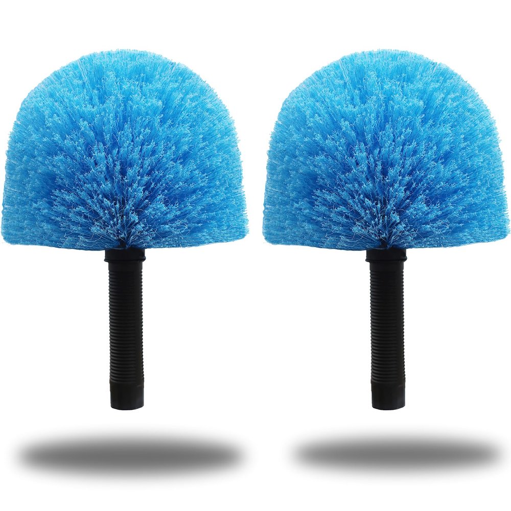 2 Pack Cobweb Duster Head Brush-Twist-On Spider Web Brush for Outdoor & Indoor Web Cleaning // Fits Standard Acme Threaded Poles // Cobweb Duster Brush Head Only-Blue