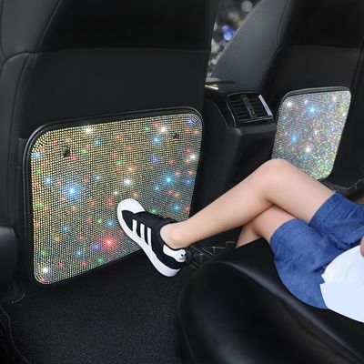 Pirador Car Seat Back Protectors with Crystal Rhinestones, Bling Bling Kick Mats ProtectorUniversal Fit Sparkling Diamond Automotive Interior Protectors for Girls Color 2Pcs