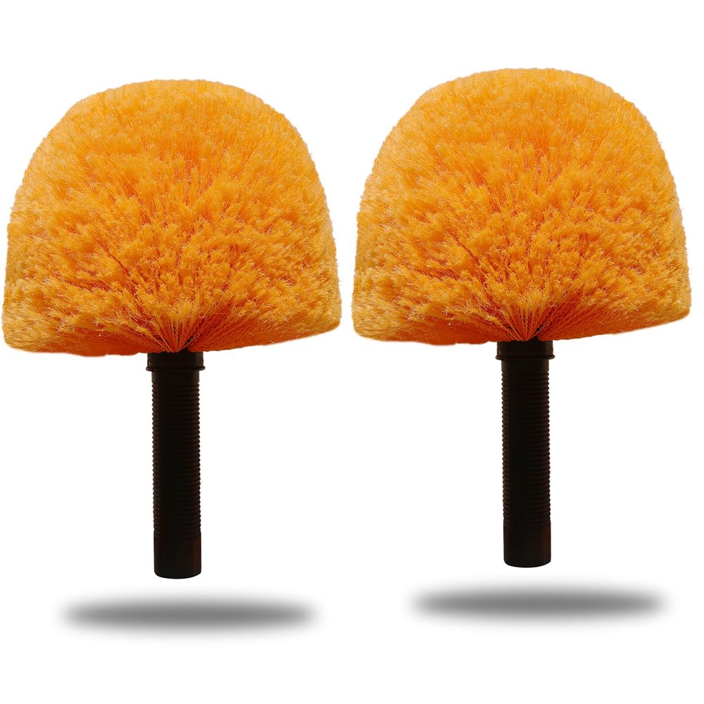 2 Pack Orange Twist-On Cobweb Duster Head Brush, Fits Standard 3/4 inch Threaded Poles, Attachment Brush, Spider Web Duster for Outdoor & Indoor Cleaning