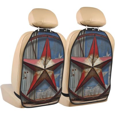 Kick Mat Back Seat Protector for Car 2 Pack Extra Large Car Back Seat Cover with 3 Storage Pockets Waterproof Seat Back Protector American Wastern Texas Star Backseat Car Organizer for Trucks SUV