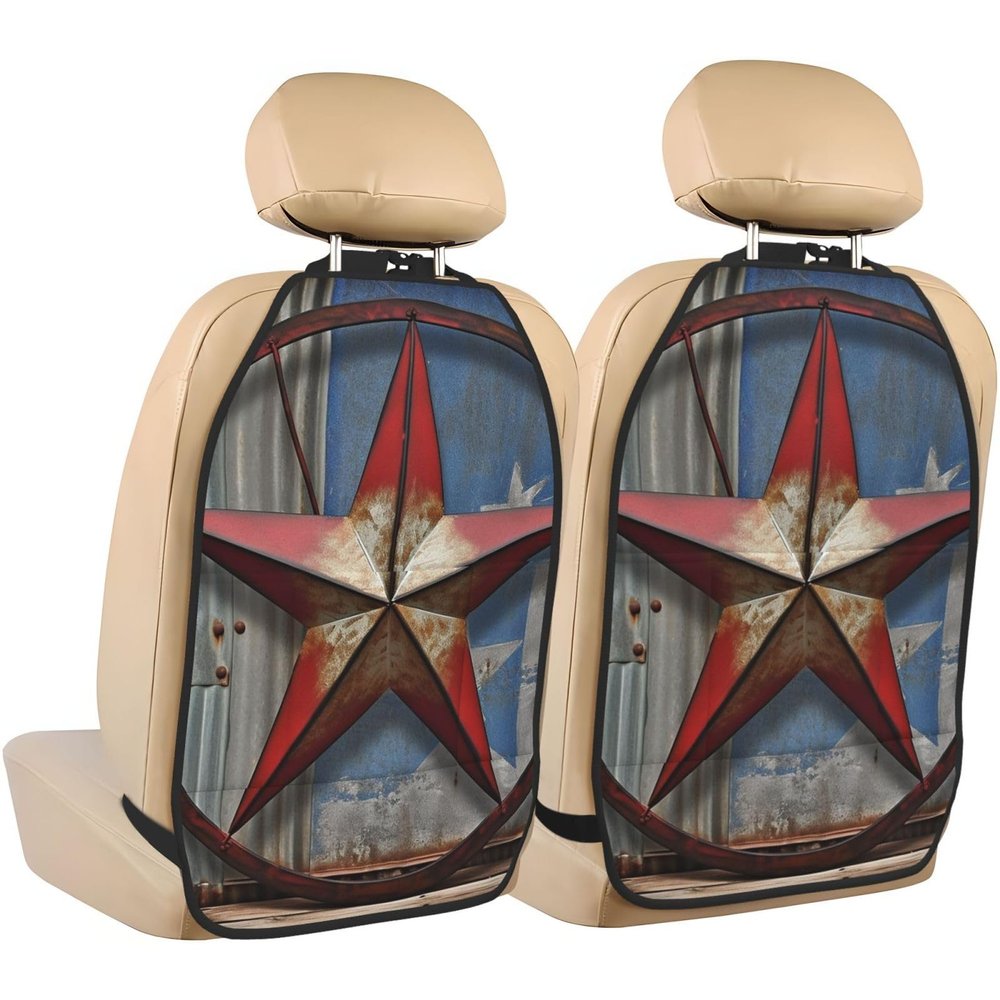 Kick Mat Back Seat Protector for Car 2 Pack Extra Large Car Back Seat Cover with 3 Storage Pockets Waterproof Seat Back Protector American Wastern Texas Star Backseat Car Organizer for Trucks SUV