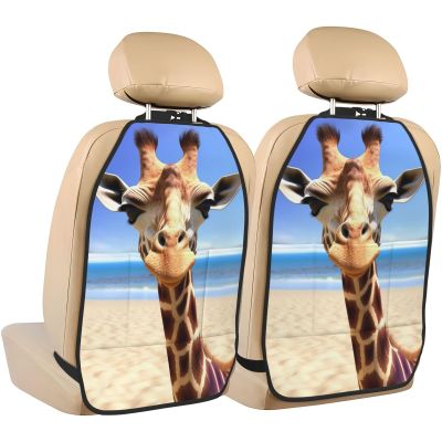 VTCTOASY Kick Mat Back Seat Protector for Car 2 Pack Extra Large Car Back Seat Cover with 3 Storage Pockets Waterproof Seat Back Protector Beach Giraffe Backseat Car Organizer for Trucks SUV