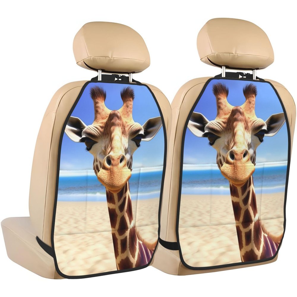 VTCTOASY Kick Mat Back Seat Protector for Car 2 Pack Extra Large Car Back Seat Cover with 3 Storage Pockets Waterproof Seat Back Protector Beach Giraffe Backseat Car Organizer for Trucks SUV