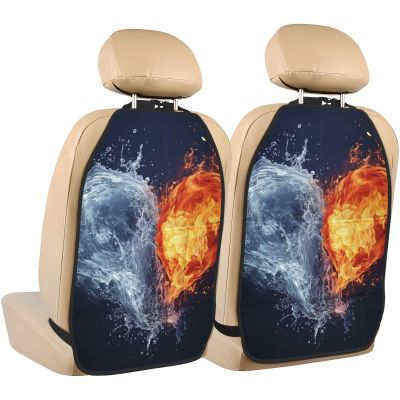 VTCTOASY Kick Mat Back Seat Protector for Car 2 Pack Extra Large Car Back Seat Cover with 3 Storage Pockets Waterproof Seat Back Protector Water and fire Heart Backseat Car Organizer for Trucks SUV