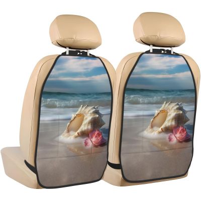 VTCTOASY Kick Mat Back Seat Protector for Car 2 Pack Extra Large Car Back Seat Cover with 3 Storage Pockets Waterproof Seat Back Protector Beach Conch Seascape Backseat Car Organizer for Trucks SUV