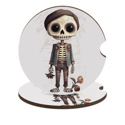 Car Coasters 2PCS Skull Boy and Flower Car Cup Holder Coaster Non-Slip Drink Coasters Absorbent Coffee Cup Pad Wood Car Coasters Universal Auto Cup Mats Car Interior Accessories for Most Vehicle