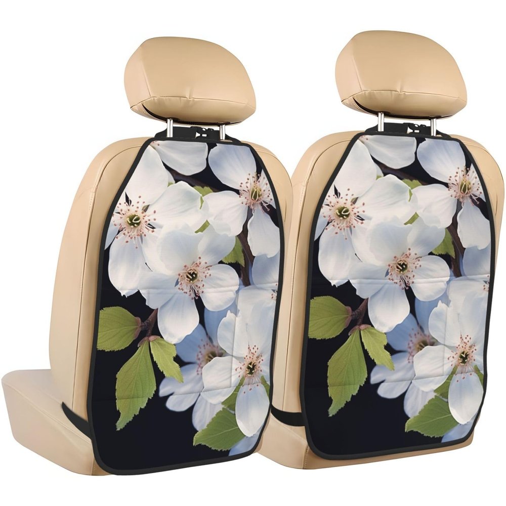 VTCTOASY Kick Mat Back Seat Protector for Car 2 Pack Extra Large Car Back Seat Cover with 3 Storage Pockets Waterproof Seat Back Protector White Blossom Backseat Car Organizer for Trucks SUV
