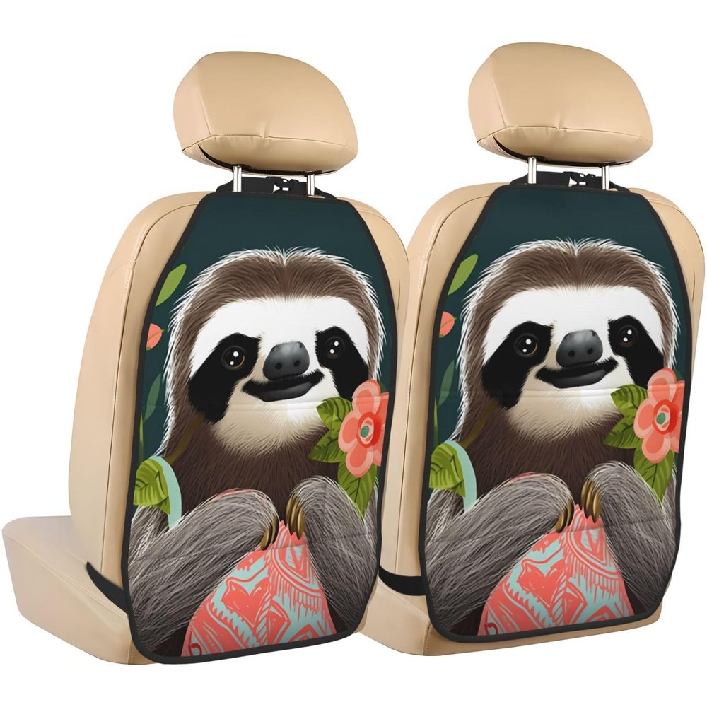 VTCTOASY Kick Mat Back Seat Protector for Car 2 Pack Extra Large Car Back Seat Cover with 3 Storage Pockets Waterproof Seat Back Protector Cute Sloth Backseat Car Organizer for Trucks SUV