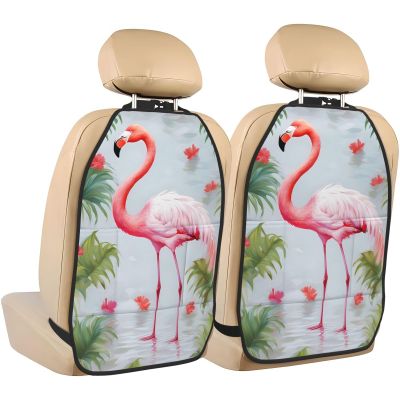VTCTOASY Kick Mat Back Seat Protector for Car 2 Pack Extra Large Car Back Seat Cover with 3 Storage Pockets Waterproof Seat Back Protector White Flamingo Backseat Car Organizer for Trucks SUV
