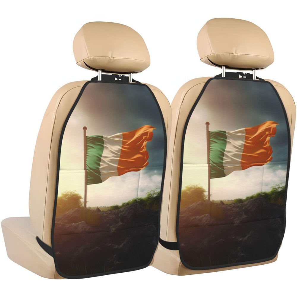 Kick Mat Back Seat Protector for Car 2 Pack Extra Large Car Back Seat Cover with 3 Storage Pockets Waterproof Seat Back Protector The Sun Shines on the Flag Backseat Car Organizer for Trucks SUV